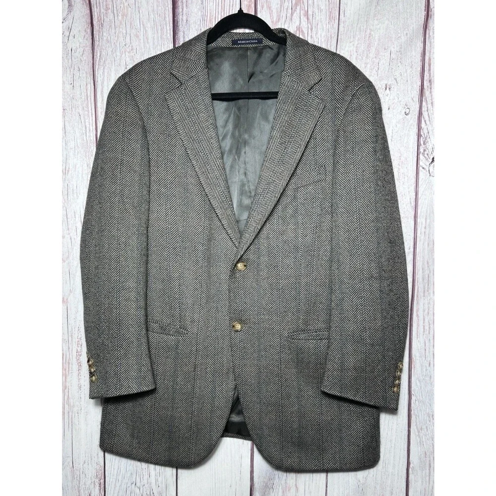 LANDS' END Men's Lambs Wool Herringbone 2 Button Sports Coat Blazer Size 40R
